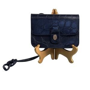 Ponte Faux Leather Navy Croc Reptile Pattern Shoulder Bag / Purse - 8W x 6H x 2D